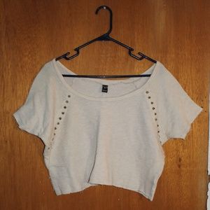 Gold Studded Tan Crop Sweater